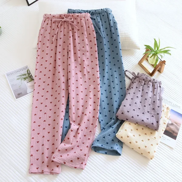 100% Cotton Home Pajama Pants Love Printing Sleep Bottoms Sleeping Lounge Pants Loose Sleep Wear Casual Women Pajama Trouser