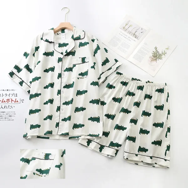 100% cotton Pajamas sets man Sleepwear cute bear Short sleeve summer Fashion Cartoon crocodile pyjamas men's