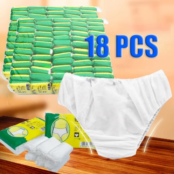 18Pcs/Set Travel Portable Disposable Non Woven Paper Briefs Panties Underwear White Regular Emergency Underpants for Women Men