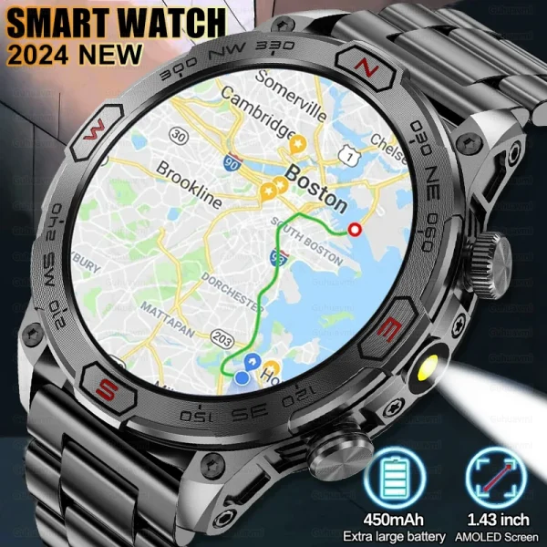 2024 New Outdoor Military GPS Truck Smart Watch Men AMOLED HD Screen Heart Rate IP68 Waterproof Sports Smartwatch For AndroidIOS