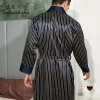 22 momme Thicken 100% genuine silk Long bathrobe men Noble Gown sets black Striped elegance pure mulberry silk robes S5680 - Image 5