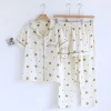 3pcs flower summer pajamas sets women sleepwear double gauze wrinkly cotton Short sleeved long pants shorts pyjamas plus size - Image 4