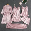 5PC Silk Robe Sleep Suit Womens Lace Satin Pajamas Gown Set V-Neck Cami Nighties Wear Pijama Home Nightwear Spring Nightdress - Image 2