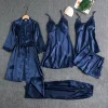 5PC Silk Robe Sleep Suit Womens Lace Satin Pajamas Gown Set V-Neck Cami Nighties Wear Pijama Home Nightwear Spring Nightdress - Image 4