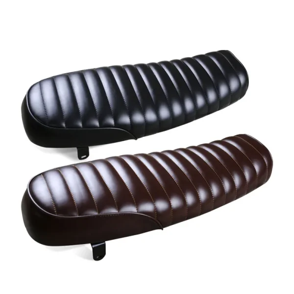 64cm University Retro Motorcycle Black Leather Cafe Racer Vintage Gel Flat Cushion Seat Saddle