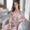 6A 22 MM 100% Mulberry Silk Pajamas Women Real Silk Pajama Sets Sleepwear Floral Printed Flower Long Sleeve Pyjamas Plus Size - Image 3