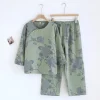 Autumn Pure Cotton Gauze Women's Pajamas Antique Magnolia Print Long Sleeve Round Neck Loose Soft Home Wear Set - Image 3