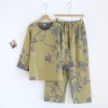 Autumn Pure Cotton Gauze Women's Pajamas Antique Magnolia Print Long Sleeve Round Neck Loose Soft Home Wear Set - Image 4