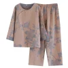 Autumn Pure Cotton Gauze Women's Pajamas Antique Magnolia Print Long Sleeve Round Neck Loose Soft Home Wear Set - Image 5