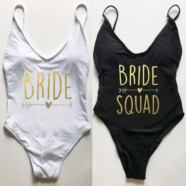 BRIDE SQUAD Love Print One Piece Swimsuit Women Swimwear Sexy Bodysuit Plus size Beachwear Wedding Bachelorette Party bikini New