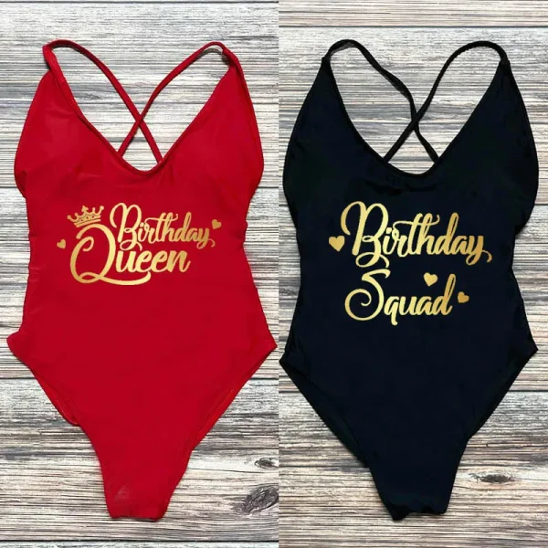 Birthday Queen Squad Swimwear Women Sexy Padded One Piece Swimsuit Woman Bachelorette Party Swimming Suit 2024 biquinis feminino