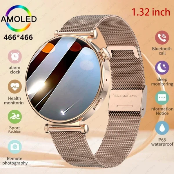 For Huawei GT4 Mini NFC Smart Watch Women 1.32 inch AMOLED Screen Heart Rate Bluetooth Call Lady Waterproof Smartwatch 2024 New