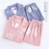 Fresh summer pajamas sets women 100% gauze cotton simple maple leaves long sleeve pjamas for women sleepwear pigiama donna - Image 2