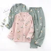 Fresh summer pajamas sets women 100% gauze cotton simple maple leaves long sleeve pjamas for women sleepwear pigiama donna - Image 4