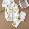 Fresh summer pajamas sets women 100% gauze cotton simple maple leaves long sleeve pjamas for women sleepwear pigiama donna - Image 5