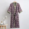 Fresh sweet 100% cotton double gauze robes women summer Short sleeve Chinese style Simple bathrobes kimono robes Plus size - Image 3