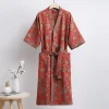 Fresh sweet 100% cotton double gauze robes women summer Short sleeve Chinese style Simple bathrobes kimono robes Plus size - Image 4