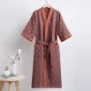 Fresh sweet 100% cotton double gauze robes women summer Short sleeve Chinese style Simple bathrobes kimono robes Plus size - Image 5