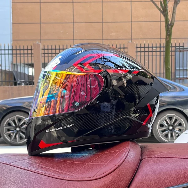 Full Face Motorcycle Helmet with Dual Lens Stylish Fast Release Racing Helmet Moto DOT Approved