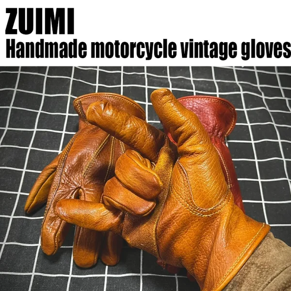 Genuine Leather Motorcycle Gloves Retro Motocross Vintage Touch Screen Riding Biker Moto Gloves Motorbike Full Finger Gloves