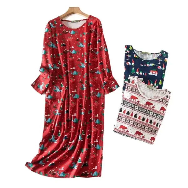 Kawaii Cute Cartoon sleepdress women longuette christmas 60% cotton soft sleepwear women nightdress nightgown plus size