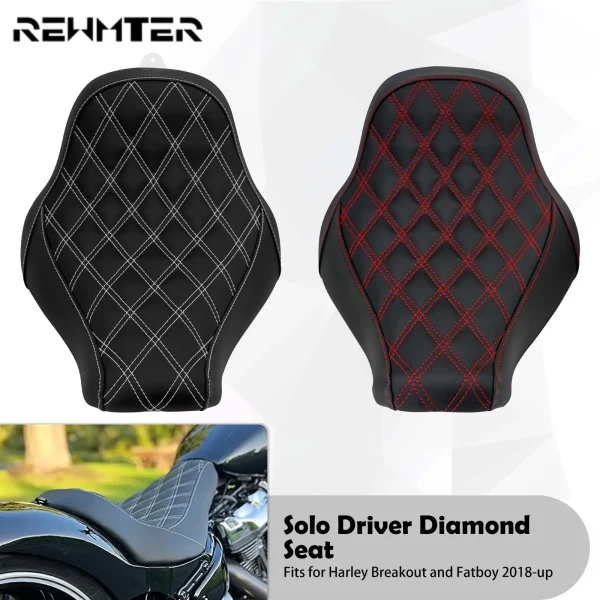 Motorcycle Driver Low Profile Solo Seat Diamond Cushion For Harley Softail Fatboy Breakout FLSTF FXBRS 2018-2021 2022 2023 Black