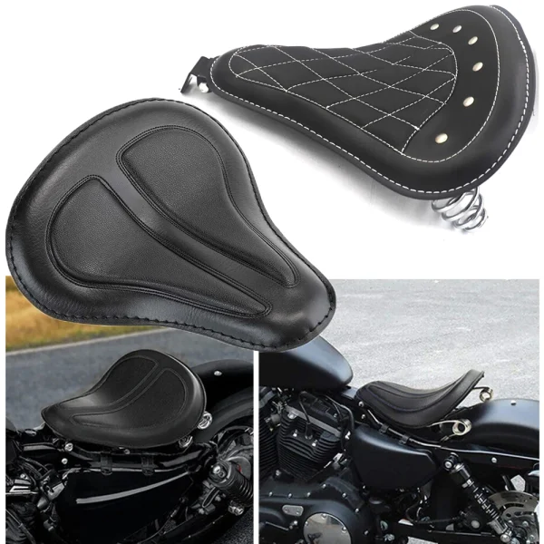 NEW Motorcycle Retro Leather Solo Seat+3" Spring Bracket for Harley Custom Chopper Sportster Bobber Honda Yamaha Kawasaki