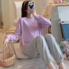 New Spring Homewear Long Sleeve Pajamas Set Cute Leisure Women Sleepwear 2Pcs Nightwear Women Long Loose Waist Pant Home Suit - Image 2