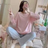 New Spring Homewear Long Sleeve Pajamas Set Cute Leisure Women Sleepwear 2Pcs Nightwear Women Long Loose Waist Pant Home Suit - Image 3