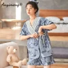 New Summer Fashion Soft Cotton Women's Pajamas Kawaii Animal Printing Sleepwear Shorts Kimono Loose Nightwear for Young Girls - Image 3