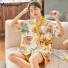 New Summer Fashion Soft Cotton Women's Pajamas Kawaii Animal Printing Sleepwear Shorts Kimono Loose Nightwear for Young Girls - Image 5