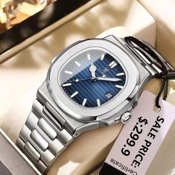 POEDAGAR Luxury Watch Business Waterproof Male Clock Luminous Date Stainless Steel Square Quartz Men Watch reloj hombre 2024 New