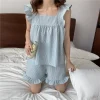 Plaid Sleepwear Women Pajamas Shorts Set Fly Sleeve Korean Kawaii Pijama Ruffles Summer Home Clothes Suit Sleeping Night Wear - Image 6