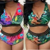 Plus Size Swimsuit Leaves Printed High Waist Two Pieces Bikini Set Swimsuit Female Women Beachwear Swimwear Bather Bathing Suit - Image 3