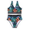 Plus Size Swimsuit Leaves Printed High Waist Two Pieces Bikini Set Swimsuit Female Women Beachwear Swimwear Bather Bathing Suit - Image 5