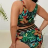 Plus Size Swimsuit Leaves Printed High Waist Two Pieces Bikini Set Swimsuit Female Women Beachwear Swimwear Bather Bathing Suit - Image 6