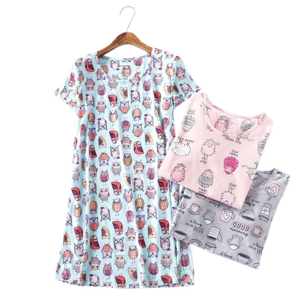 Plus Size loose night dress Women's nightie Nightgown short sleeve Cute Cartoon sweet casual sleepwear female sleep dress