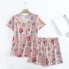 Plus Size shorts pajamas sets women knit cotton cute cartoon Short sleeve loose pyjamas women sleepwear Large size summer - Image 3