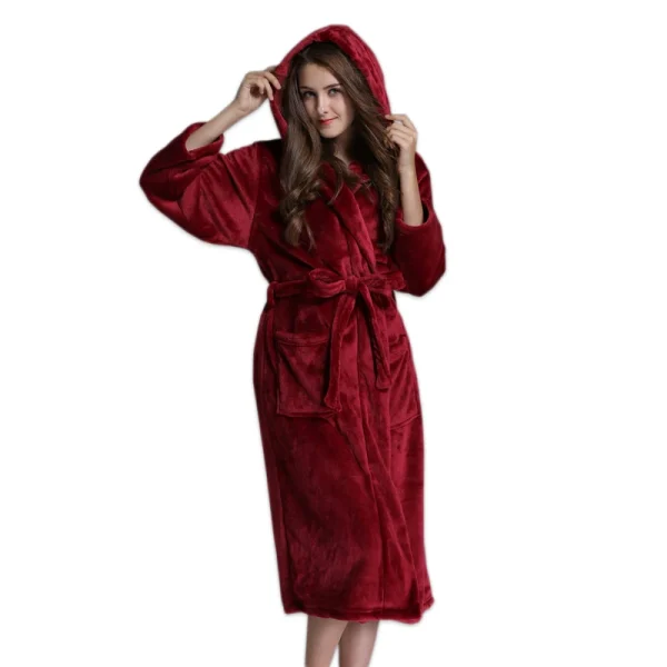 Plus size hooded Sexy red bathrobes women thicken Flannel couples kimono robes men male long sleeved dressing gown 5461