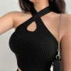 Sexy Cross Vest Crop Tops Women Sports T-shirt Knitted Off Shoulder V-Neck Solid Backless Tank Vest Halter y2k Top Camisole 2023 - Image 2