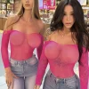 Sexy One-piece Lingerie Bodysuit Women Bra Set Rhinestone Underwear Hot Transparent Open Strapless Erotic Mesh Bras Long Sleeve - Image 2