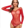 Sexy One-piece Lingerie Bodysuit Women Bra Set Rhinestone Underwear Hot Transparent Open Strapless Erotic Mesh Bras Long Sleeve - Image 4