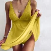 Sexy Summer Solid Color Deep V-neck Pajamas Women's Fashion Cute Lingerie Clothing Soothing Soft Sleeveless Mini Skirt Set - Image 5