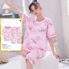 Summer 2 Pieces Sets Cartoon Capris Nightwear Womens Pajama Sets Pyjamas Femme Plaid Sleepwear Loungewear Pijama Mujer Homewear - Image 3