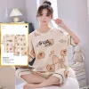 Summer 2 Pieces Sets Cartoon Capris Nightwear Womens Pajama Sets Pyjamas Femme Plaid Sleepwear Loungewear Pijama Mujer Homewear - Image 5