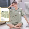 Summer 2 Pieces Sets Cartoon Capris Nightwear Womens Pajama Sets Pyjamas Femme Plaid Sleepwear Loungewear Pijama Mujer Homewear - Image 6