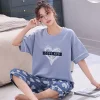 Summer Knitted Cotton Cartoon Pajamas Sets Women Pyjamas Sleepwear Nightwear Pijama Mujer Plus Size Calf-Length Pants Homewear - Image 3