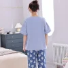 Summer Knitted Cotton Cartoon Pajamas Sets Women Pyjamas Sleepwear Nightwear Pijama Mujer Plus Size Calf-Length Pants Homewear - Image 5