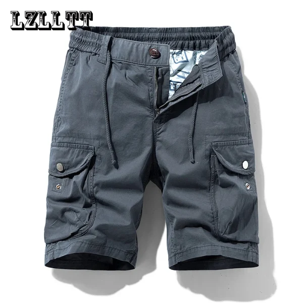 Summer Men Cargo Cotton Shorts Pants Mens Clothing Elastic Waist Casual Solid Beach Jogger Multi Pocket Shorts Male 40