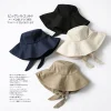 Summer Spring Japan Tie Bucket Hat Women Korean Big Brim Fisherman Hat Foldable Sunscreen Chic Cotton Linen Beach Sun Hat - Image 2